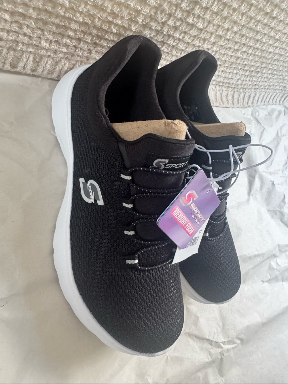 Skechers S Sport Memory Foam Black and Tan Slip-On Sneakers - Picture 2 of 8